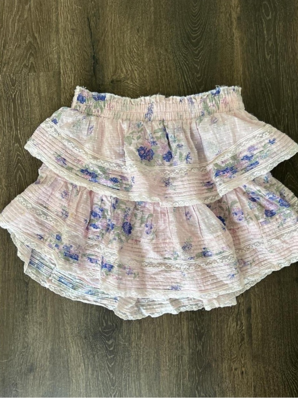 Loveshackfancy pink mini floral ruffle skirt size small